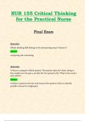 Final Exams: NUR155 / NUR 155 (Latest 2024 / 2025 Updates STUDY BUNDLE WITH COMPLETE SOLUTIONS) Critical Thinking for the Practical Nurse | Questions and Verified Answers | 100% Correct | Grade A - Hondros