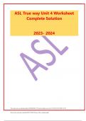 ASL Trueway Unit 4 Worksheet Complete Solution 2024 update