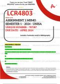 LCR4803 ASSIGNMENT 1 MEMO - SEMESTER 1 - 2024 UNISA – DUE DATE: - APRIL 2024 (DETAILED ANSWERS WITH FOOTNOTES AND A BIBLIOGRAPHY - DISTINCTION GUARANTEED!)