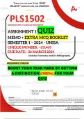 PLS1502 ASSIGNMENT 1 QUIZ MEMO - SEMESTER 1 - 2024 - UNISA - DUE : 26 MARCH 2024 (DISTINCTION GUARANTEED)