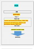 AQA  AS  HISTORY  Paper 1  7041/1H [Tsarist and Communist Russia, 1855–1964 Component 1H Autocracy, Reform and Revolution: Russia, 1855–1917]QUESTIONS & MARKING SCHEME MERGED|| GRADED A+