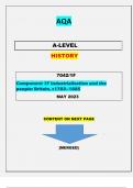 AQA  A-LEVEL  HISTORY   7042/1F [Component 1F Industrialisation and the people: Britain]QUESTION & MARKING SCHEME MREGED||GRADED A+||