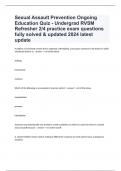 Sexual Assault Prevention Ongoing Education Quiz - Undergrad RVSM Refresher 2/4 practice exam questions fully solved & updated 2024 latest update