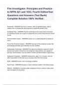 Fire Investigator: Principles and Practice to NFPA 921 and 1033, Fourth EditionTest Questions and Answers (Test Bank) Complete Solution 100% Verified .