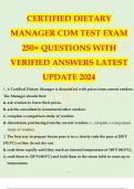 CERTIFIED DIETARY MANAGER CDM TEST EXAM 250+ QUESTIONS WITH VERIFIED ANSWERS LATEST UPDATE 2024 