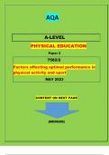 AQA  A-LEVEL  PHYSICAL EDUCATION  Paper 2  7582/2 Factors affecting optimal performance in physical activity and sport||QUESTIONS & MARKING SCHEME MERGED| GRADED A+