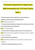 Tennessee Department of Agriculture Ornamental and Turf Pest Control TEST 1 Questions and Answers (2024 / 2025) (Verified Answers)