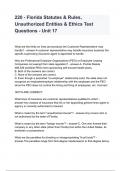 220 - Florida Statutes & Rules, Unauthorized Entities & Ethics Test Questions - Unit 17 Questions with 100% Correct Answers | Verified | Updated 2024