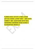 FLORIDA REAL ESTATE U FINAL EXAM  (ACTUAL EXAM ) LATEST 2024 – 2025 WITH  CORRECT 300+ QUESTIONS WITH WELL  ANSWERED ANSWERS GOOD SCORE IS GUARANTEED GRADE A+ 