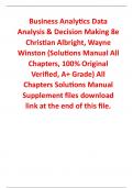 Solutions Manual for Business Analytics Data Analysis & Decision Making 8th Edition By Christian Albright, Wayne Winston (All Chapters, 100% Original Verified, A+ Grade)