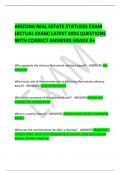 ARIZONA REAL ESTATE STATUSES EXAM  (ACTUAL EXAM) LATEST 2024 QUESTIONS WITH CORRECT ANSWERS GRADE A+ 