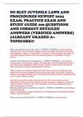 NC BLET JUVENILE LAWS AND PROCEDURES NEWEST 2024 EXAM, PRACTICE EXAM AND STUDY GUIDE 100 QUESTIONS AND CORRECT DETAILED ANSWERS (VERIFIED ANSWERS) |ALREADY GRADED A+ TOPSCORE!!!