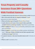 Texas Property and Casualty Insurance Exam 200+ Questions With Verified Answers 2024 