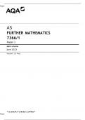 AQA AS Level FURTHER MATHEMATICS 7366/1 Paper 1 Mark scheme June 2023 