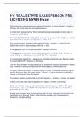 NY REAL ESTATE SALESPERSON PRE LICENSING NYREI Exam-Graded A