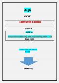 AQA  GCSE  COMPUTER SCIENCE   Paper 1  8525/1A  Computational thinking and programming skills – C#||QUESTIONS & MARKING SCHEME MERGED||GRADED A+||