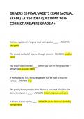 DRIVERS ED FINAL VADETS EXAM (ACTUAL EXAM ) LATEST 2024 QUESTIONS WITH CORRECT ANSWERS GRADE A+