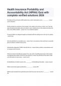 Health Insurance Portability and Accountability Act (HIPAA) Quiz with complete verified solutions 2024