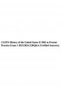 CLEP® History of the United States II 1865 to Present Practice Exam 1 2023/2024 |120Q&As (Verified Answers) & CLEP Exam - US History 1865 to Present 100 Questions and Answers 2023/2024 A Grade.