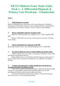 NR 511 (Latest 2024 / 2025)  Midterm Exam Study Guide Week 1 - 4 Differential Diagnosis & Primary Care Practicum - Chamberlain Questions & Answers with rationales 