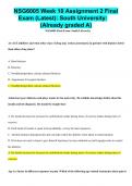 NSG6005 Week 10 Assignment 2 Final Exam (Latest): South University: (Already graded A) NSG6005 Final Exam: South University