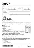 AQA GCSE PSYCHOLOGY QUESTION PAPER 1 2023 8182/1 Cognition and Behaviour