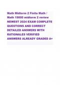 Math Midterm 2 Finite Math / Math 19000 midterm 2 review NEWEST 2024 EXAM COMPLETE QUESTIONS AND CORRECT DETAILED ANSWERS WITH RATIONALES VERIFIED ANSWERS ALREADY GRADED A+