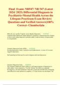  NR547/ NR 547 (Latest 2024/ 2025) Differential Diagnosis in Psychiatric-Mental Health Across the Lifespan Practicum Exam Review 2024