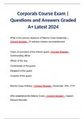 BUNDLE for Corporal s Course Test | Questions and Answers Graded and Rated A+ | Corporals Course Administration Exam Study Guide 2024 Guide | Corporals Course Leadership Exam | Answered and Graded A+ | Latest 2024