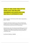 CHEM 237 FINAL EXAM TAMU (ACTUAL  EXAM) LATEST 2024 INCLUDES  ASSIGNMENT,DISCUSSION QUESTIONS AND RESULTS EXPERIMENTS EXAM  