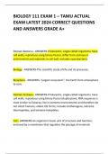 BIOLOGY 111 EXAM 1 – TAMU ACTUAL  EXAM LATEST 2024 CORRECT QUESTIONS AND ANSWERS GRADE A+ 