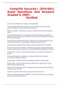 CompTIA Security+ (SY0-601) Exam Questions and Answers Graded A 100% Verified