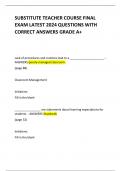 SUBSTITUTE TEACHER COURSE FINAL EXAM LATEST 2024 QUESTIONS WITH CORRECT ANSWERS GRADE A+