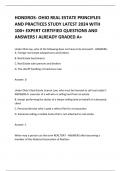 HONDROS- OHIO REAL ESTATE PRINCIPLES  AND PRACTICES STUDY LATEST 2024 WITH  100+ EXPERT CERTIFIED QUESTIONS AND ANSWERS I ALREADY GRADED A+ 