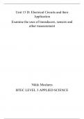 Unit 15 D: Electrical Circuits and their Application Examine the uses of transducers, sensors and other measurement