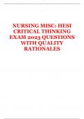 NURSING MISC: HESI  CRITICAL THINKING  EXAM 2023 QUESTIONS  WITH QUALITY  RATIONALES