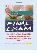 ServSafe final Exam Study Guide Containing 130 Questions with Definitive Solutions Updated 2024-2025. Terms like:  When two or more people experience the same illness after eating the same food - Answer: Foodborne Illness Outbreak. 