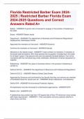 Florida Restricted Barber Exam 2024- 2025 | Restricted Barber Florida Exam  2024-2025 Questions and Correct  Answers Rated A+