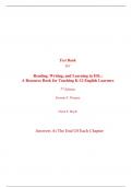 Test Bank for Reading, Writing and Learning in ESL, A Resource Book for Teaching K-12 English Learners 7th Edition By Suzanne Peregoy, Owen Boyle (All Chapters, 100% Original Verified, A+ Grade)