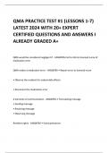 QMA PRACTICE TEST #1 (LESSONS 1-7)  LATEST 2024 WITH 20+ EXPERT  CERTIFIED QUESTIONS AND ANSWERS I ALREADY GRADED A+   