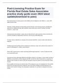 Post-Licensing Practice Exam for Florida Real Estate Sales Associates practice study guide exam 2024 latest update(download to pass)