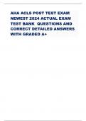 AHA ACLS POST TEST EXAM  NEWEST 2024 ACTUAL EXAM  TEST BANK QUESTIONS AND  CORRECT DETAILED ANSWERS  WITH GRADED A+ You find an unresponsive pt. who is not breathing. After activating  the emergency response system, you determine there is no pulse.  What 