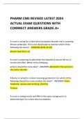  PHARM CMS REVISED LATEST 2024 ACTUAL EXAM QUESTIONS WITH CORRRECT ANSWERS GRADE A+ 