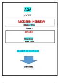 AQA  GCSE  MODERN HEBREW  Higher Tier  Paper 3  8678/RH  Reading||QUESTIONS & MARKING SCHEME RATED 100%||