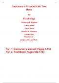 Instructor Manual with Test Bank for Psychology 13th Edition Carole Wade, Carol Tavris, Samuel Sommers, Lisa Shin (All Chapters, 100% Original Verified, A+ Grade)