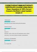 CHEMOTHERAPY/IMMUNOTHERAPY  CERTIFICATE COURSE (ONS,ONCC)  Exam | Questions & 100% Correct  Answers (Verified) | Latest Update |  Grade A+ 