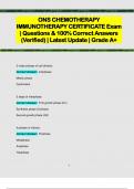 ONS CHEMOTHERAPY  IMMUNOTHERAPY CERTIFICATE Exam  | Questions & 100% Correct Answers  (Verified) | Latest Update | Grade A+