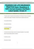 PEARSON VUE LIFE INSURANCE  PRACTICE Exam | Questions &  100% Correct Answers (Verified) |  Latest Update | Grade A+