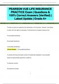 PEARSON VUE LIFE INSURANCE  PRACTICE Exam | Questions &  100% Correct Answers (Verified) |  Latest Update | Grade A+ 