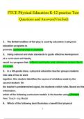 FTCE Physical Education K-12 practice Test  Questions and Answers (2024 / 2025) (Verified Answers)